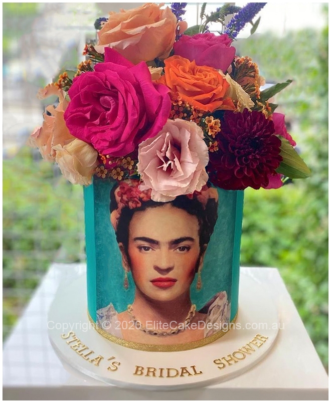 Frida Kahlo cake for bridal shower or kitchen tea
